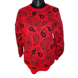 Vintage Jamie Scott Sweater Pullover Crewneck Knit Abstract Red Black Size Large